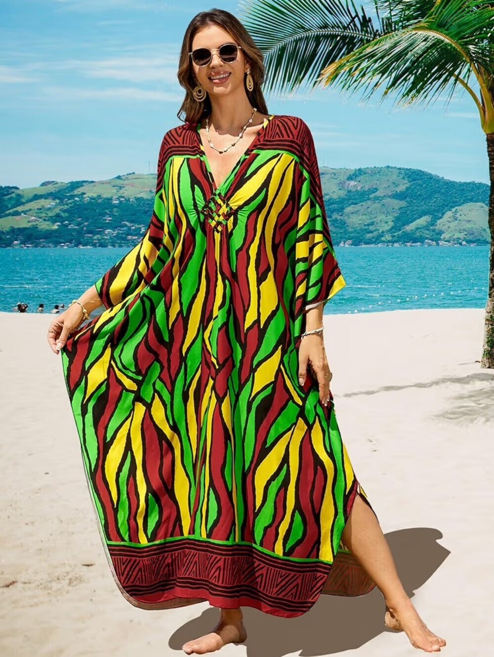 Kaftan Dress V-neck Swimsuit Coverup Batwing Sleeves
